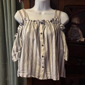 Jane and Delancey Black and White Striped Off-Shoulder Blouse